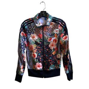 Adidas Womens XS Floral Print Track Jacket With Black Stripes & Trefoil Logo